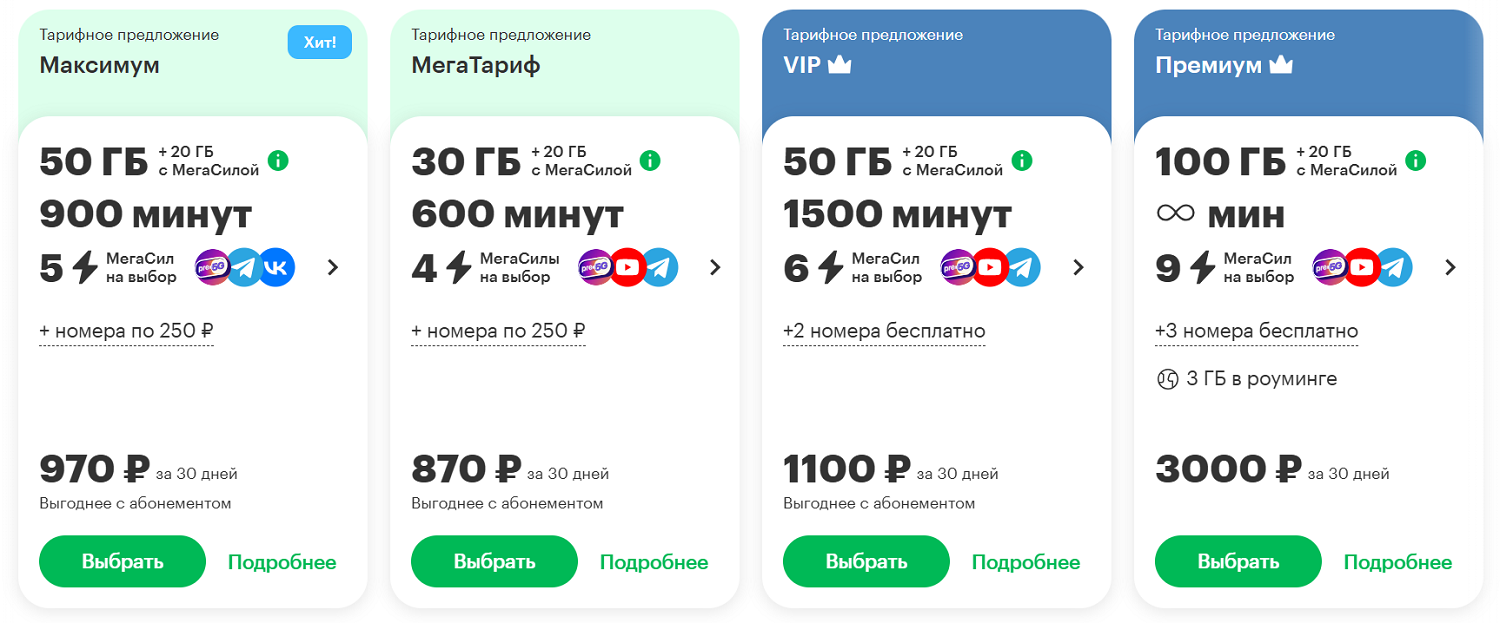 Стоимость "МегаСемья" зависит от тарифа МегаФон